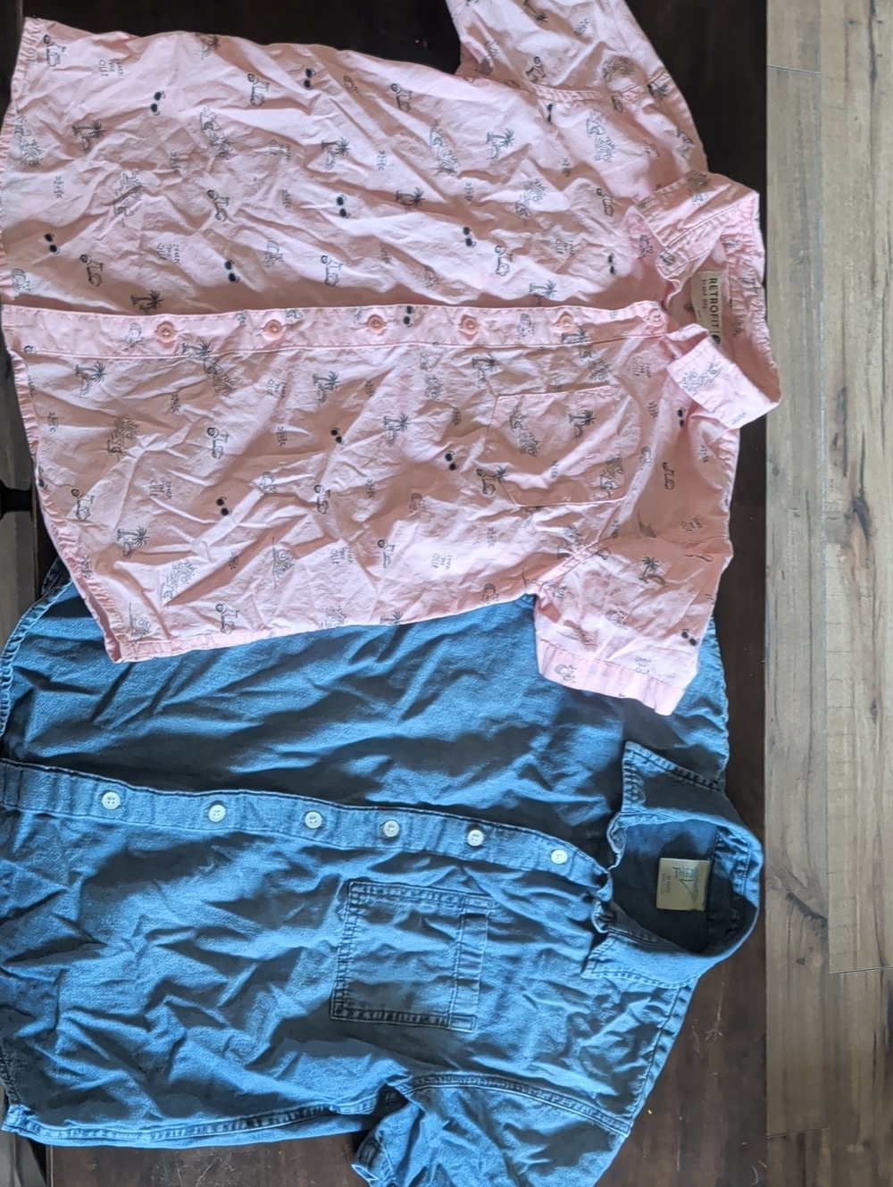 Retrofit Pink Short-Sleeve Button-Down Shirt with Denim Button-Down Short Sleeve